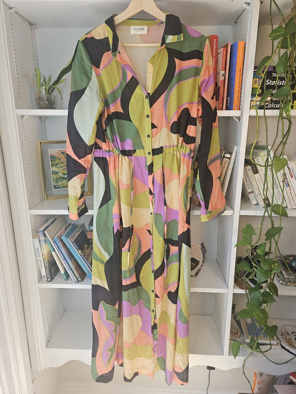 Colorful Abstract Print Maxi Dress - Green/Pink/Black - Picture 2 of 11